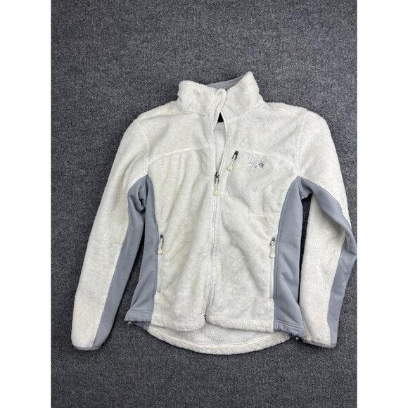Mountain Hardwear Fleece Jacket Womens Small White Gray Full Zip High Pile Plush - Picture 1 of 6